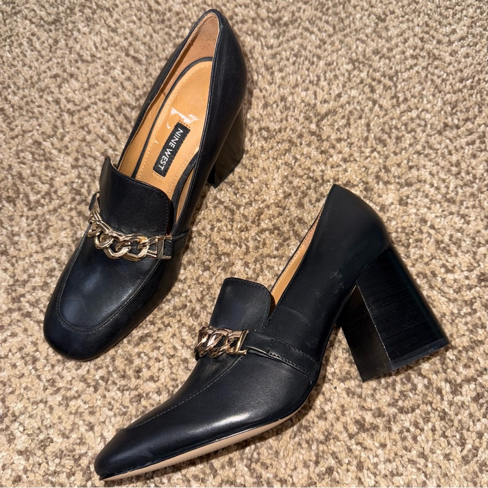 Nine West Black Chain Loafer Heels